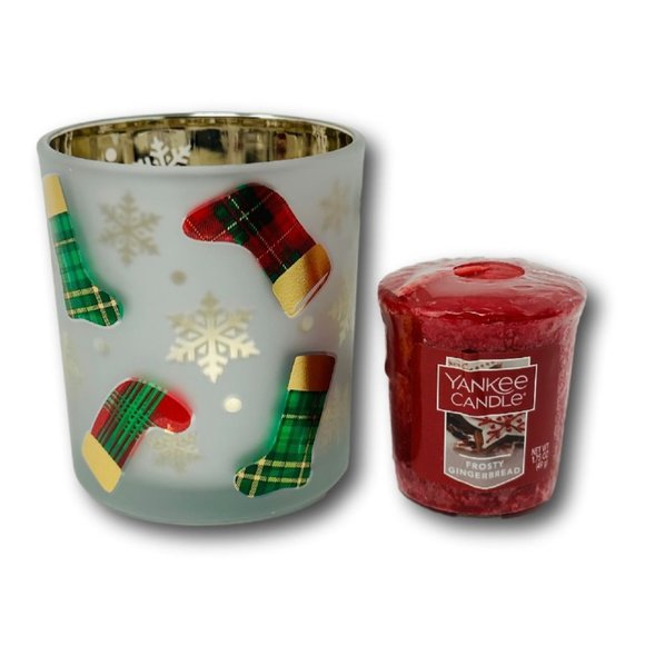 Yankee Candle Christmas Stockings Votive Holder with Frosty Gingerbread Votive - Picture 1 of 6
